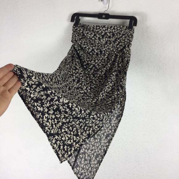 Zara Draped Black Moody Micro Floral Print Ruched Side Slit Midi Skirt XS - Picture 10 of 13